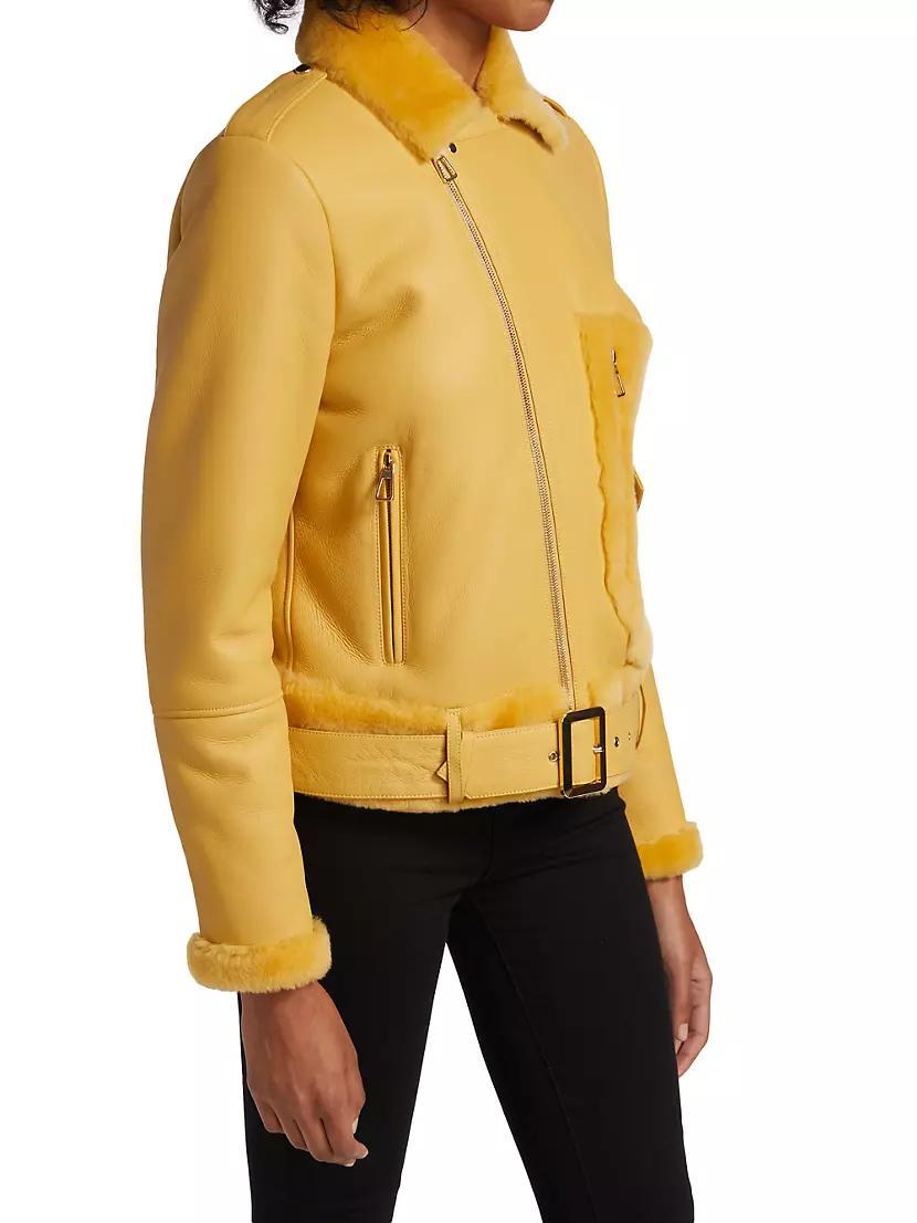 Shearling-Trimmed Leather Moto Jacket Product Image