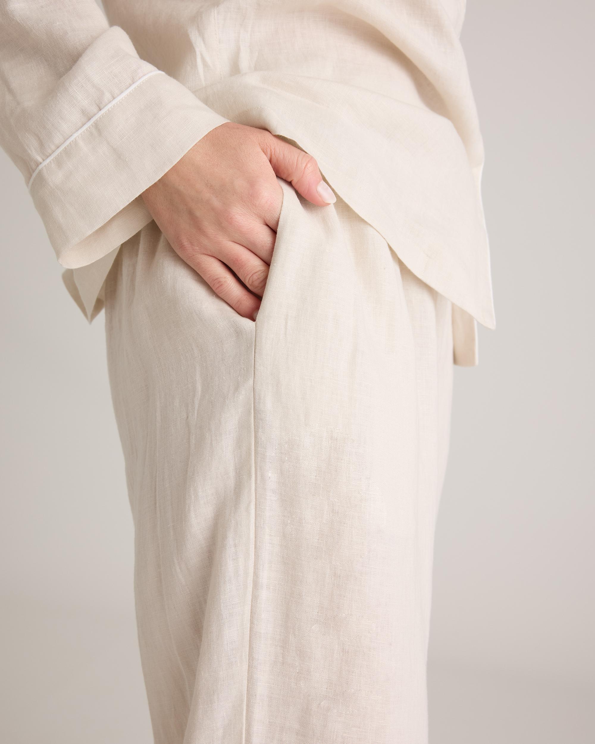 Quince | Women's 100% European Linen Long Sleeve Pajama Set with Piping Product Image
