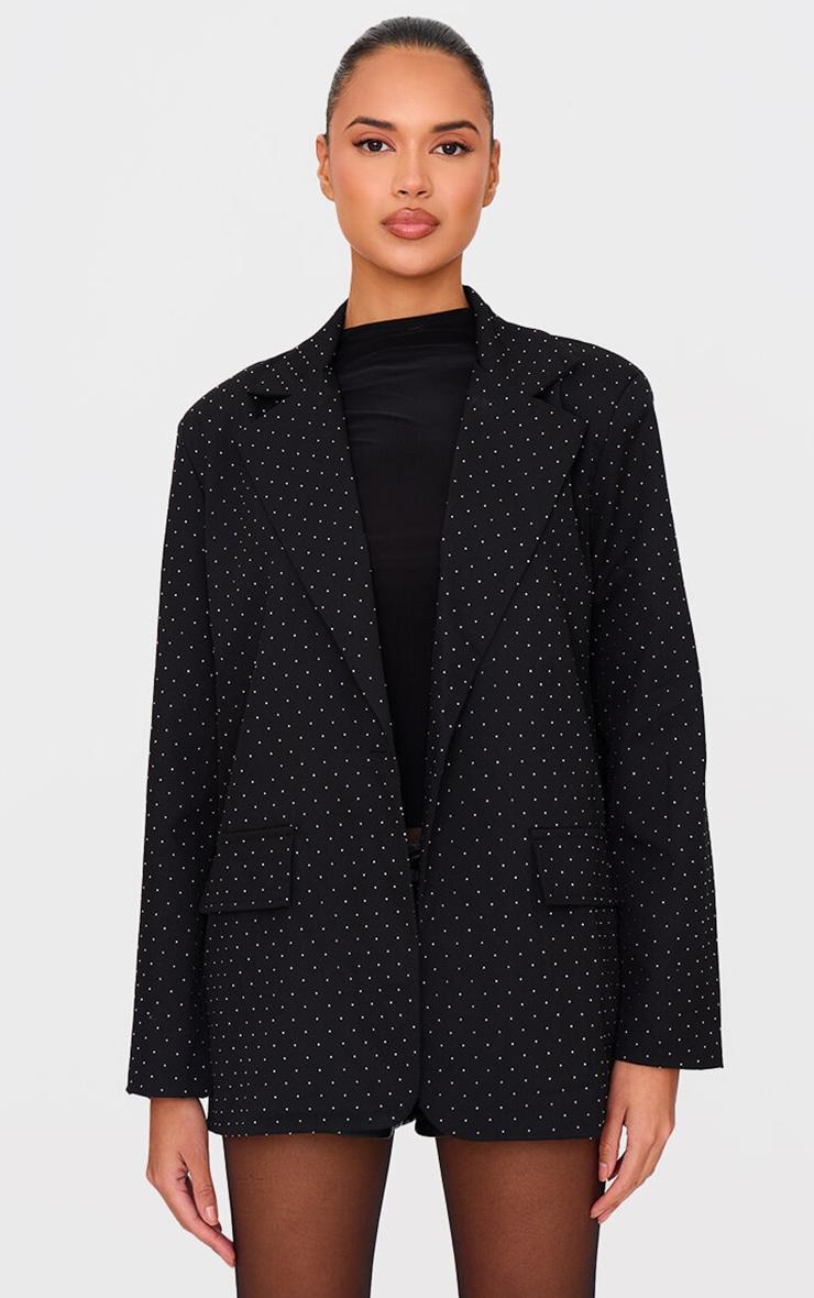 Black Diamante Boxy Oversized Blazer Product Image