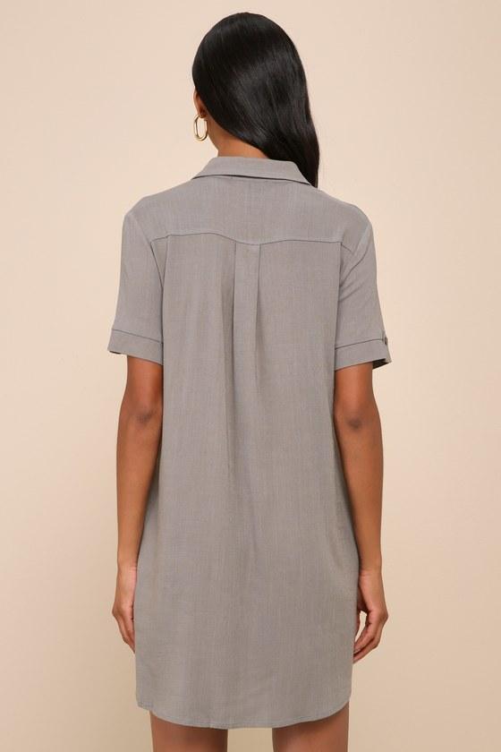 Oxford Comma Olive Green Shirt Dress Product Image
