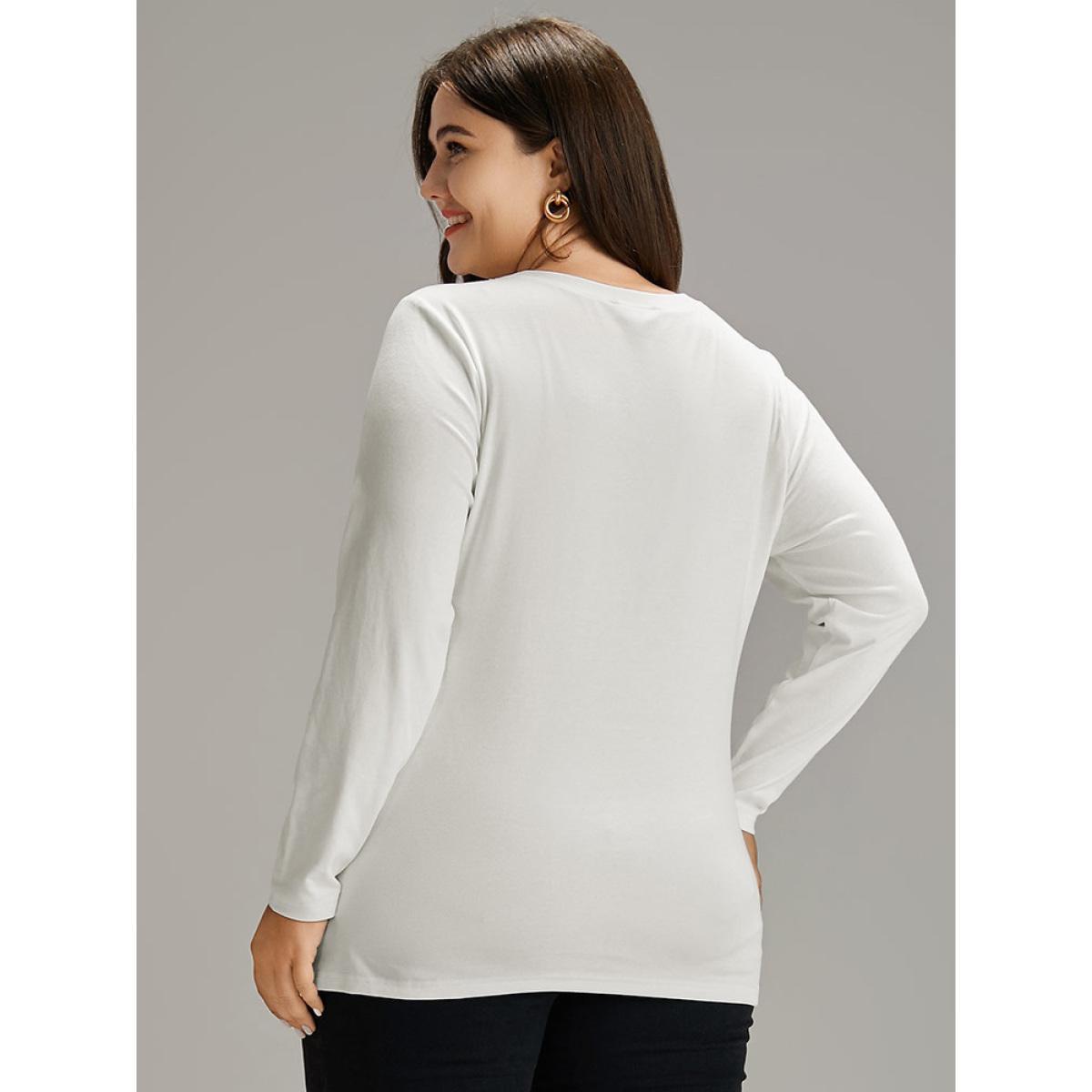 Plus Size Cotton Solid Round Neck T-shirt White Women Elegant Plain Plain Round Neck Dailywear T-shirts BloomChic 30/6X Product Image
