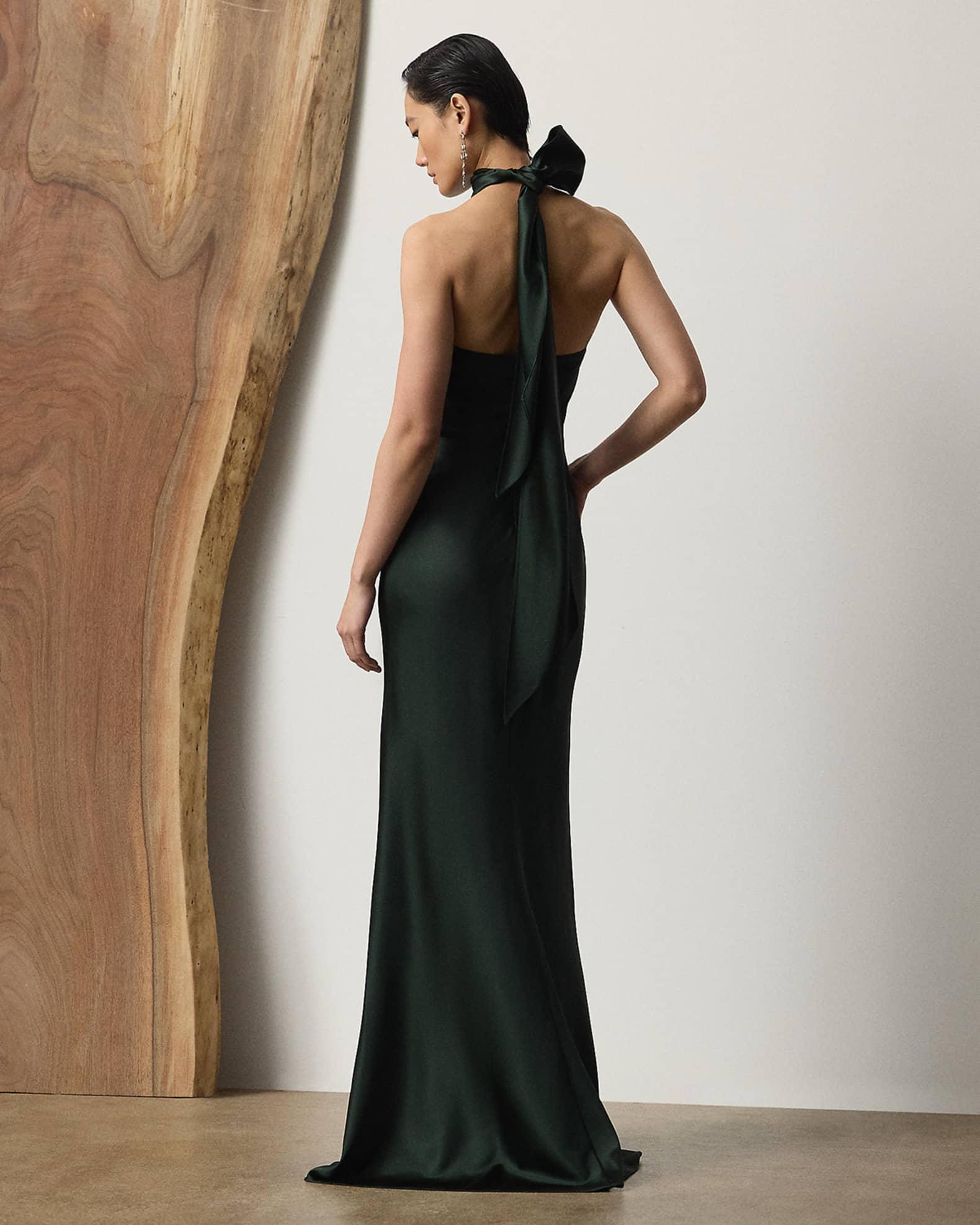 Chilton Stretch Satin Halter Evening Dress Product Image
