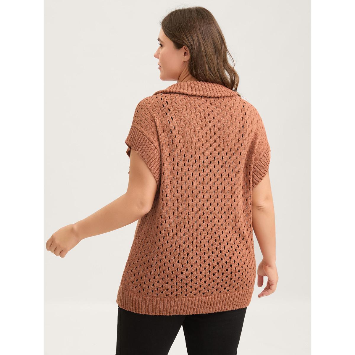 Plus Size Half-Zipper Sheer Textured Sleeveless Pullover Crepe Women Loose Sleeveless Polo Everyday-Casual Pullovers BloomChic 26/4X Product Image