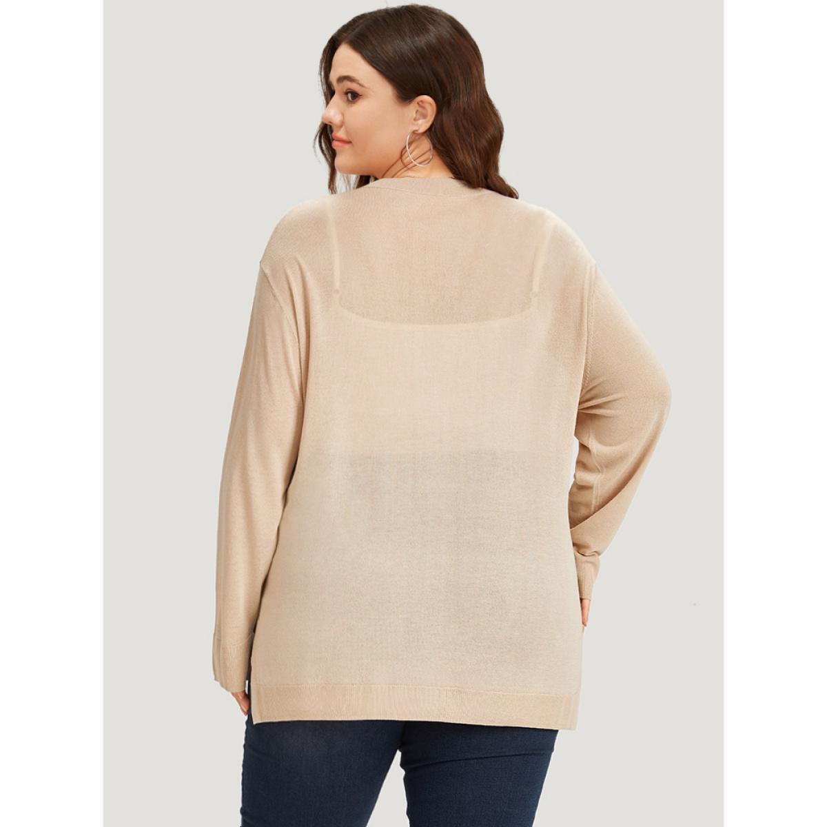 Plus Size Supersoft Essentials Solid Button Through Loose Cardigan Apricot Women Casual Loose Long Sleeve Everyday Cardigans BloomChic 18-20/2X Product Image