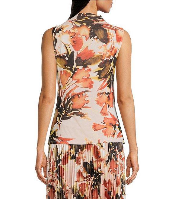 Calvin Klein Coordinating Mesh Knit Floral Mock Neck Sleeveless Top Product Image
