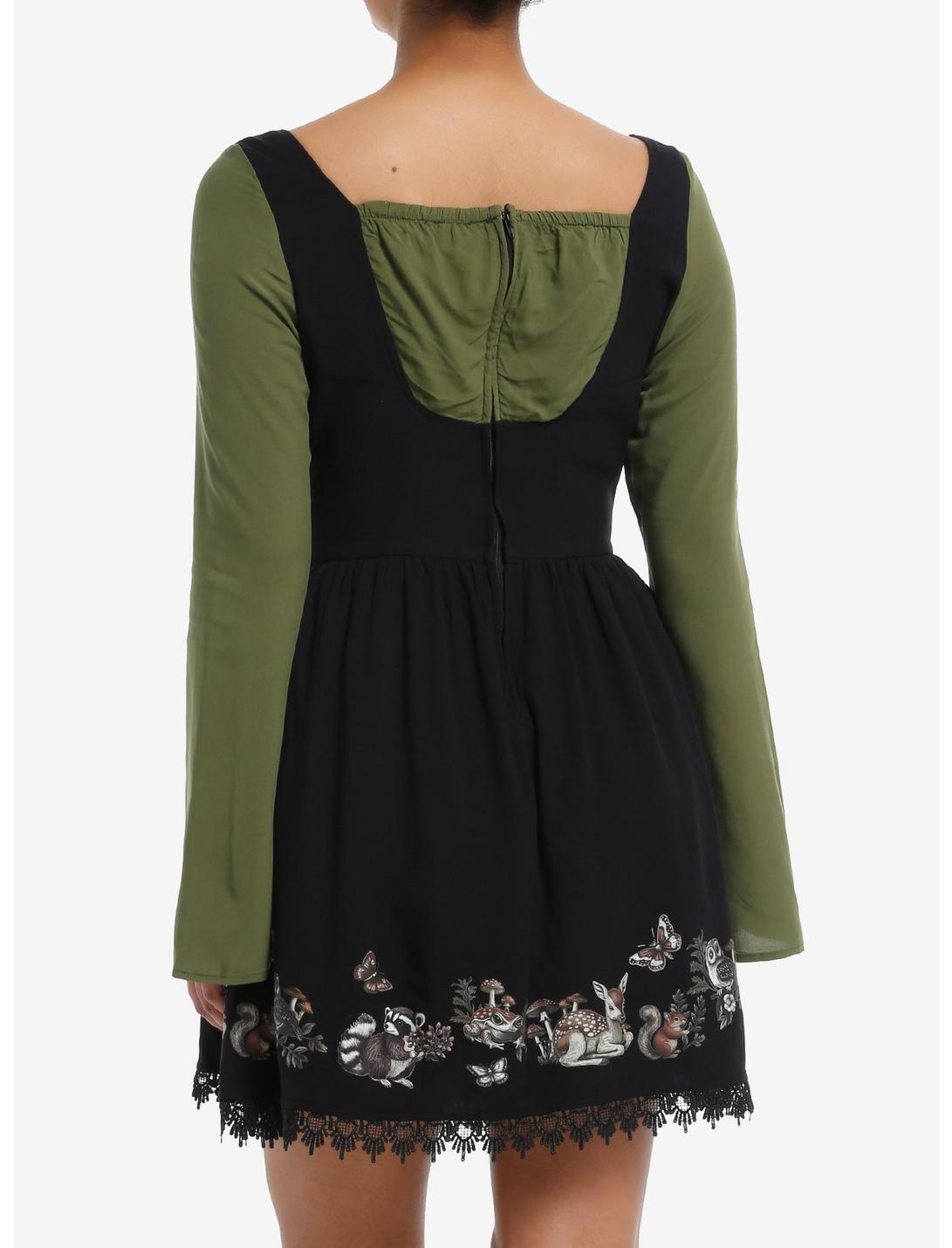 Thorn & Fable Woodland Critters Lace-Up Bell Sleeve Dress Product Image