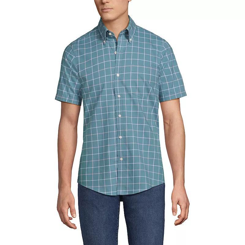 Big & Tall Lands' End No-Iron Button-Down Shirt, Men's, Size: Large Tall, Rain Blue Windowpane Product Image