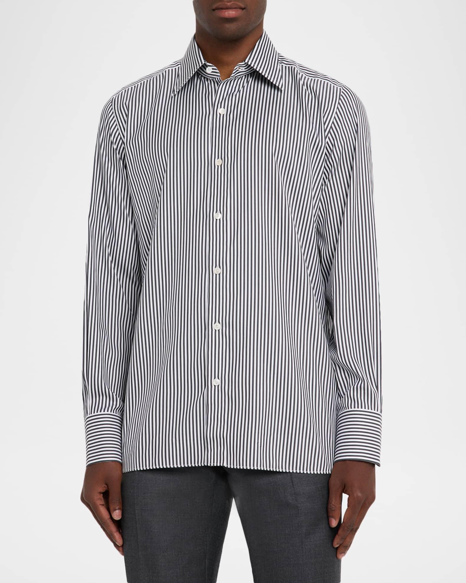 Men's Silk and Cotton Ladder Stripe Slim-Fit Dress Shirt Product Image