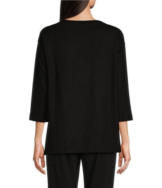 Ali Miles Knit Stretch Star Print 3/4 Sleeve Sweater Product Image