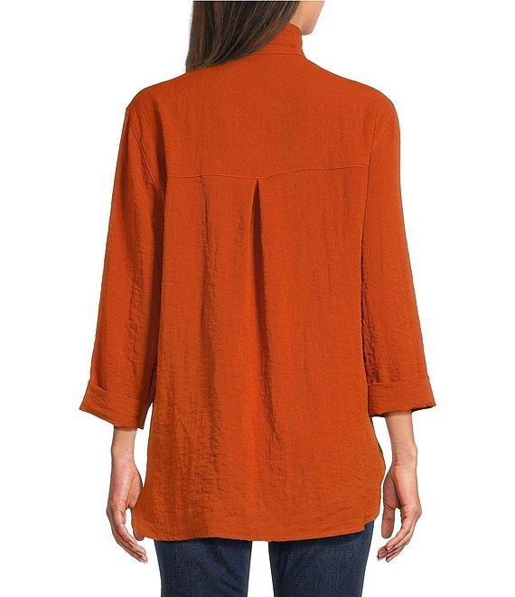 John Mark Solid Woven 3/4 Sleeve Wire Collared Button Front Patch Pocket Camp Shirt Product Image