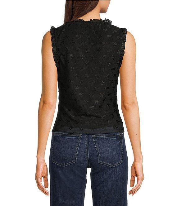 Honey & Sparkle Mesh V-Neck Ruffle Edge Lined Bow Trim Top Product Image