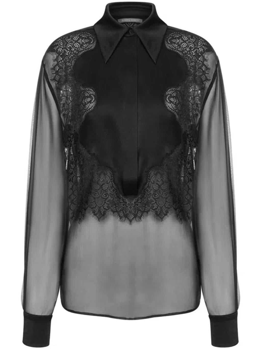 ALBERTA FERRETTI Lace-panelled Sheer Blouse In Black Product Image