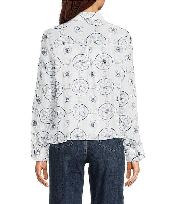 Figueroa & Flower Zoe All Over Embroidered Button Down Collar Long Roll-Tab Sleeves Button-Front Shirt Product Image