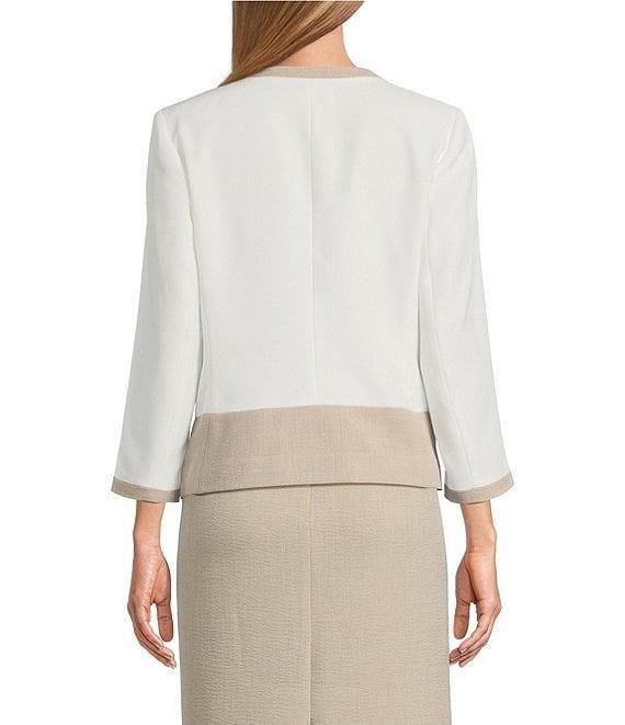 Kasper Crepe Colorblock Open Front Cardigan Product Image