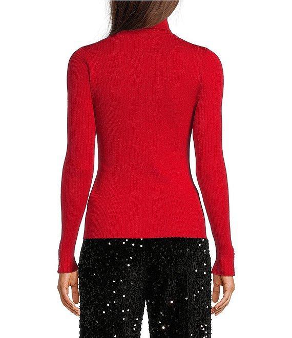 J.McLaughlin Arlette Cotton Blend Metallic Ribbed Knit Long Sleeve Turtleneck Sweater Product Image