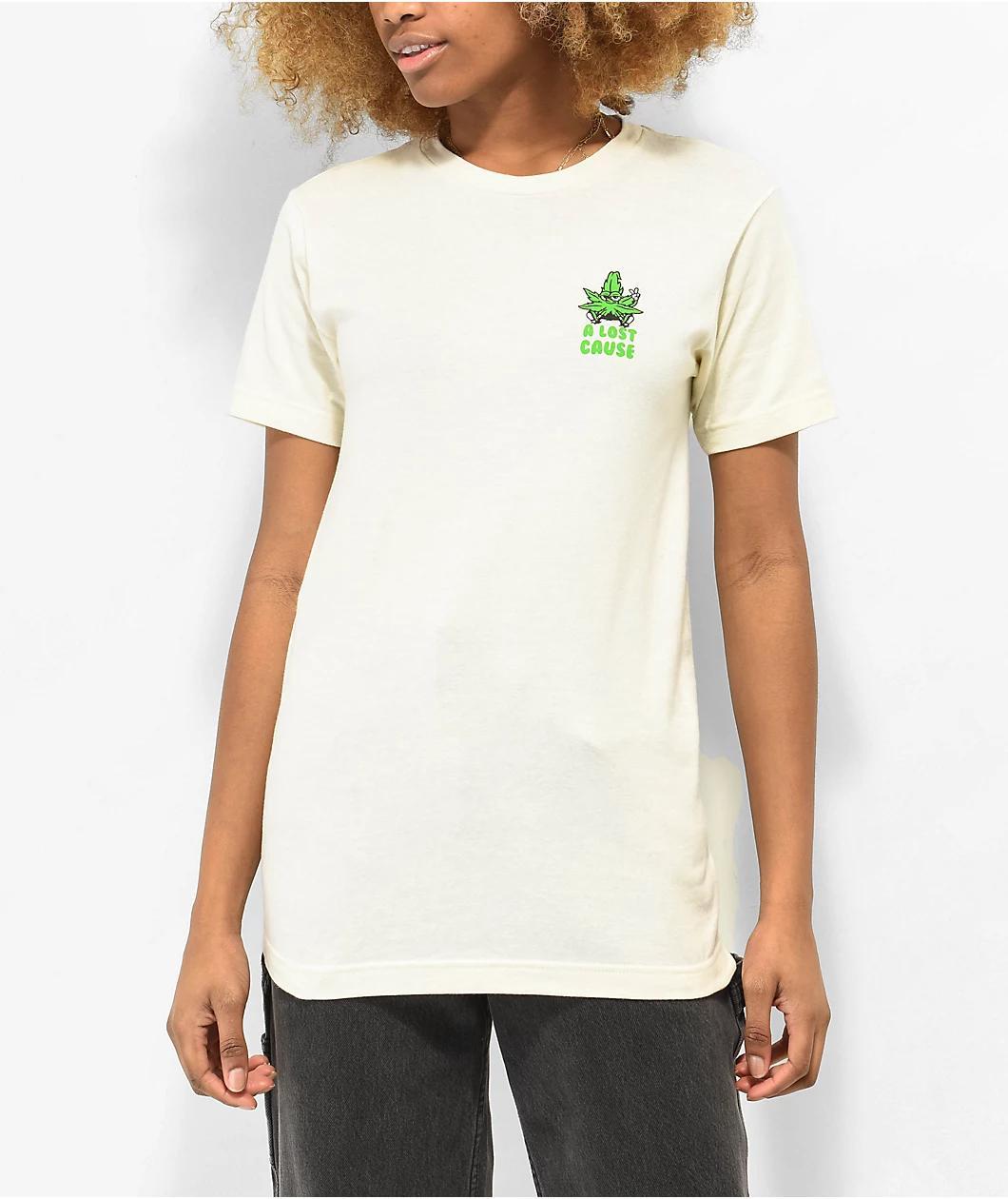 A Lost Cause Stay High Cream Boyfriend Fit T-Shirt Product Image