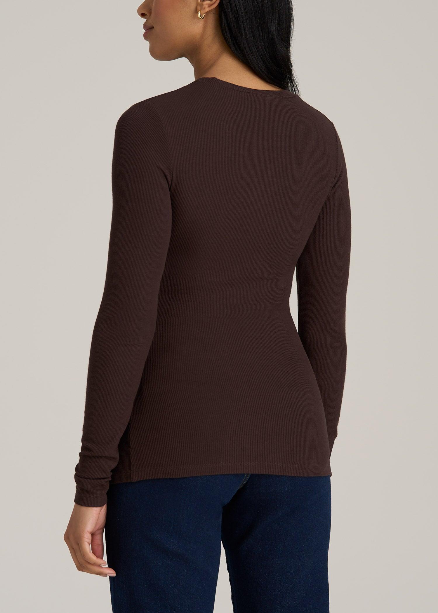 FITTED Ribbed Long Sleeve Tee for Tall Women in Espresso Product Image