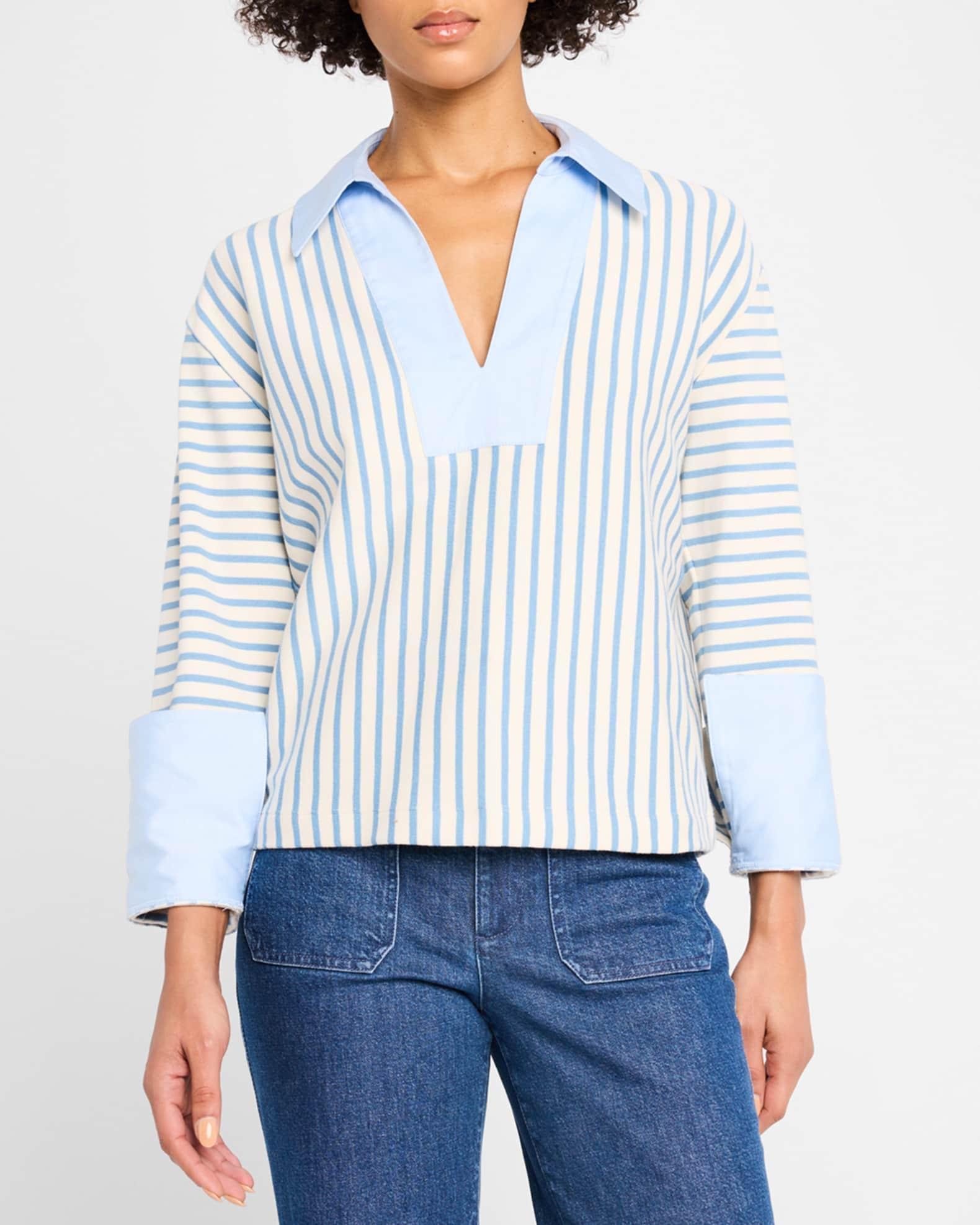 Whitney Rugby Stripe Collared V-Neck Top Product Image