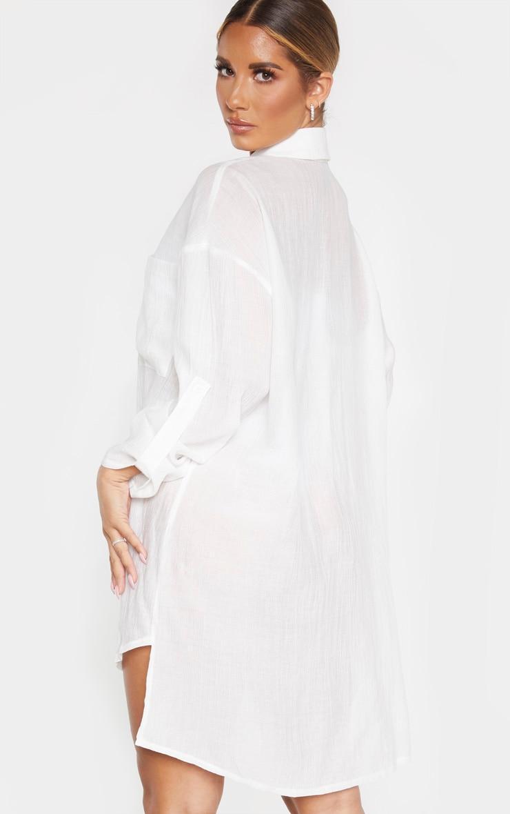 Ecru Oversized Textured Woven Beach Shirt Dress Product Image
