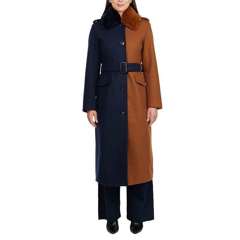 Womens Badgley Mischka Terryl Color Blocking Classic Long Coat Red Navy Product Image