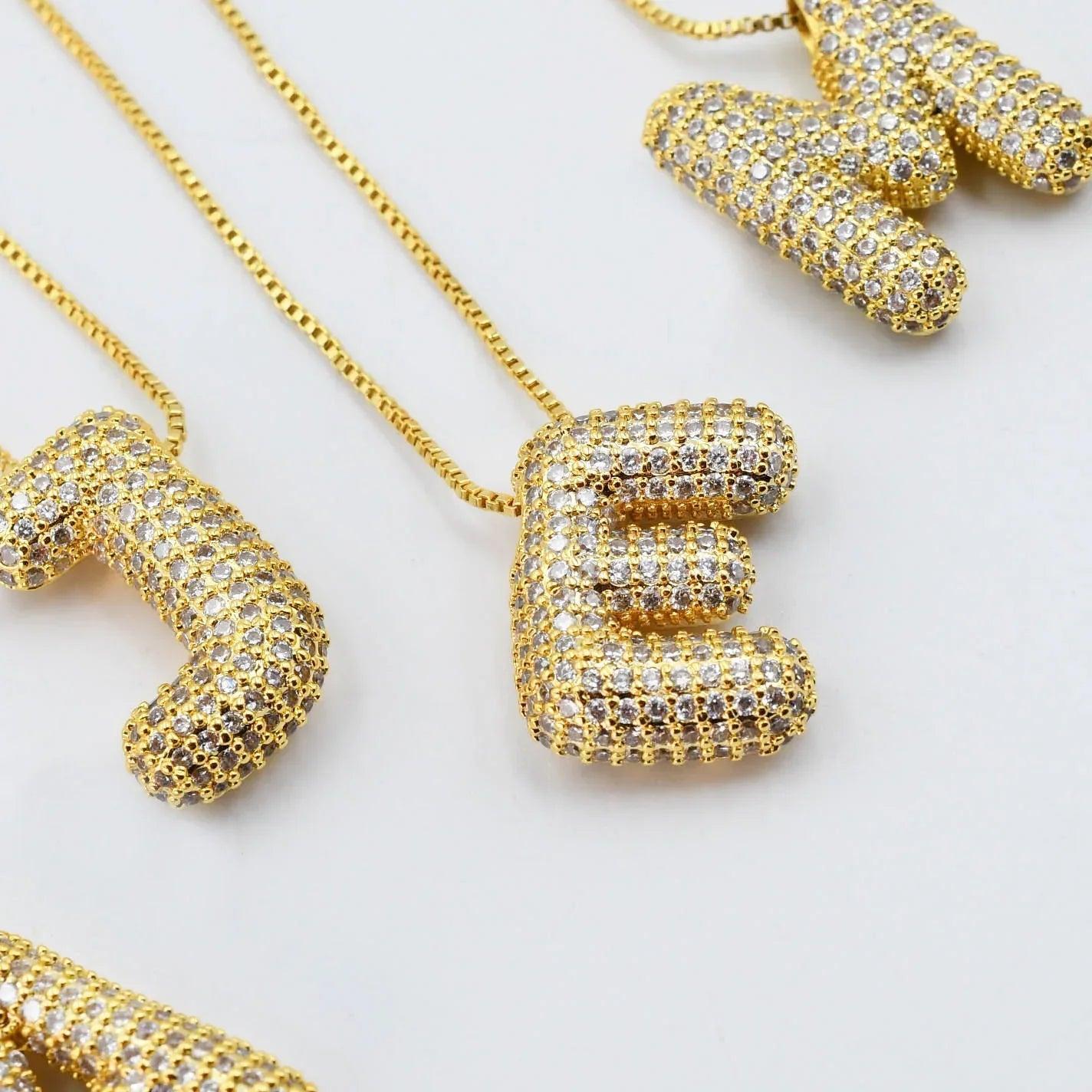 Rhinestone Bubble Initial Necklace Product Image