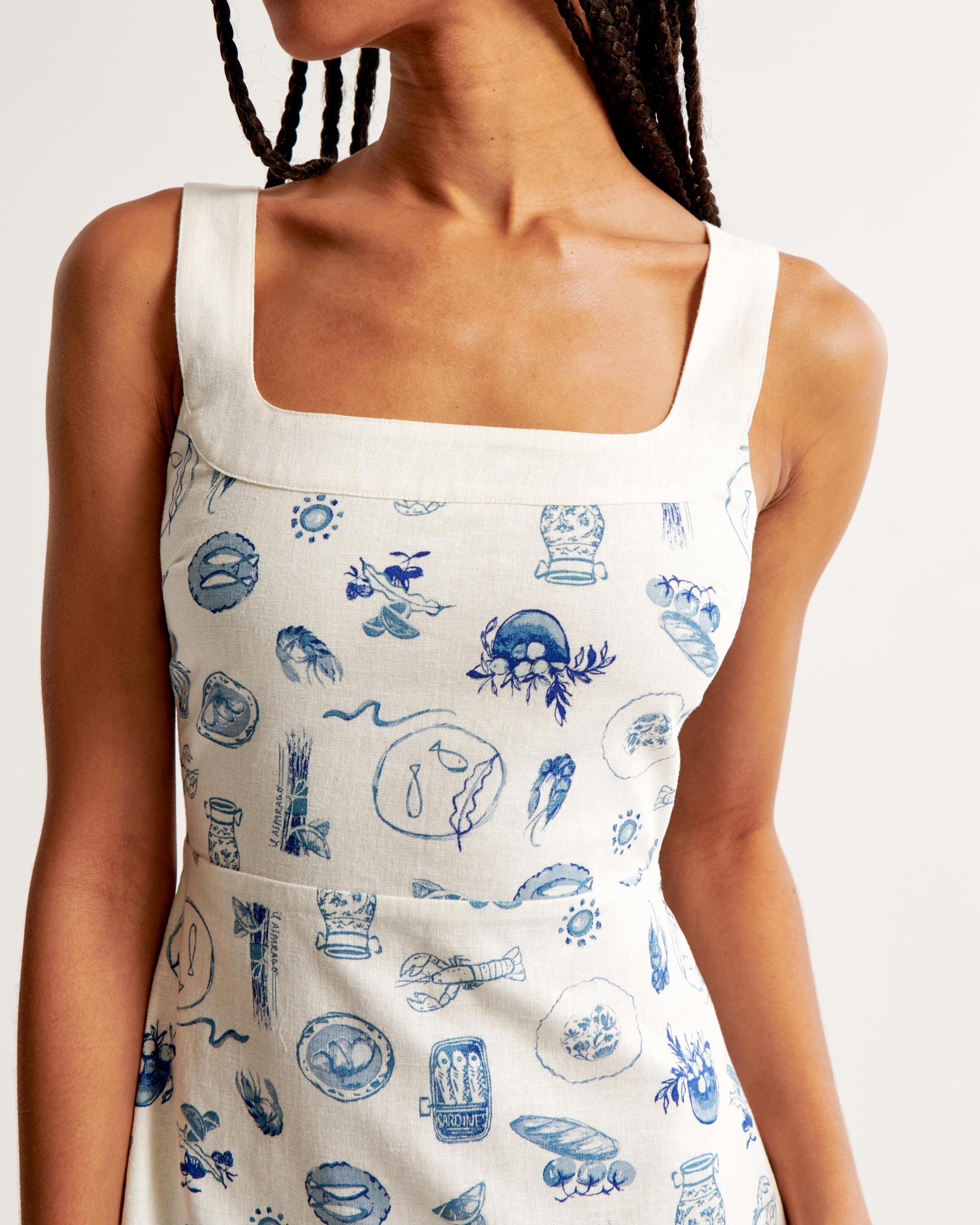 Linen-Blend Wide Strap Mini Dress Product Image