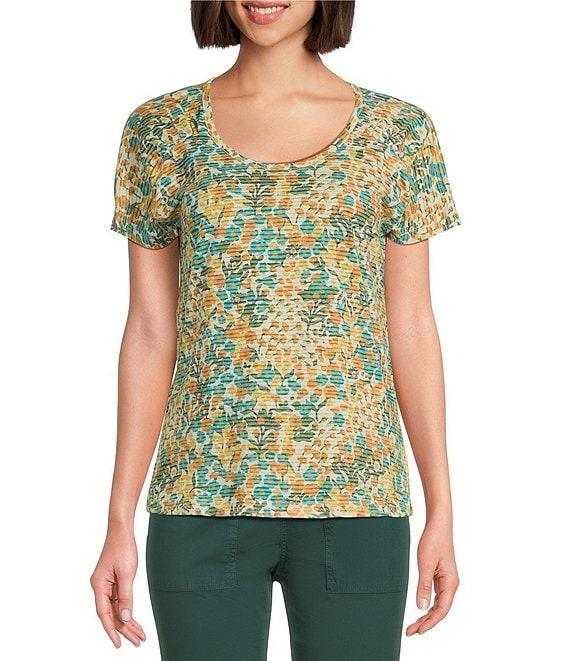 Aventura Charlie Floral Single Knit Jersey Scoop Neck Cap Sleeves Ruching Top Product Image