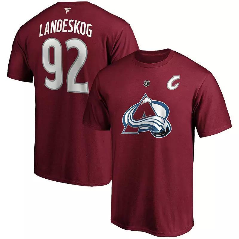 Men's Fanatics Branded Gabriel Landeskog Burgundy Colorado Avalanche Authentic Stack Name & Number T-Shirt, Size: 4XL, Med Re Product Image