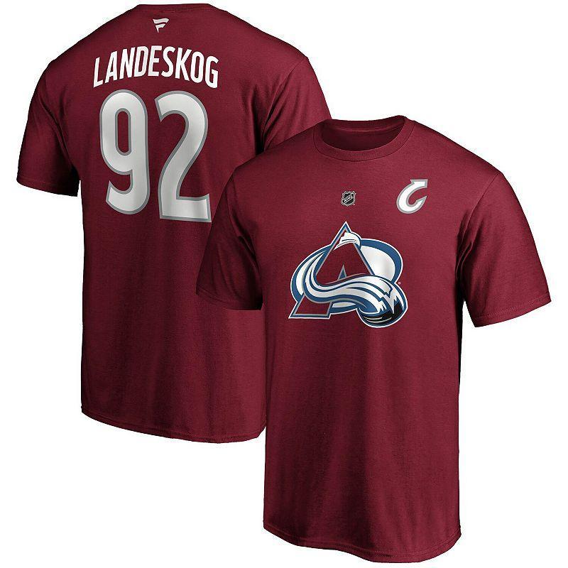 Men's Fanatics Branded Gabriel Landeskog Burgundy Colorado Avalanche Authentic Stack Name & Number T-Shirt, Size: 4XL, Med Re Product Image