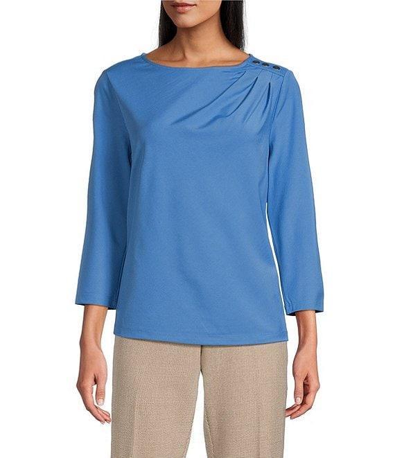 Investments Knit 3/4 Sleeve Front Drape Crew Neck Top Product Image