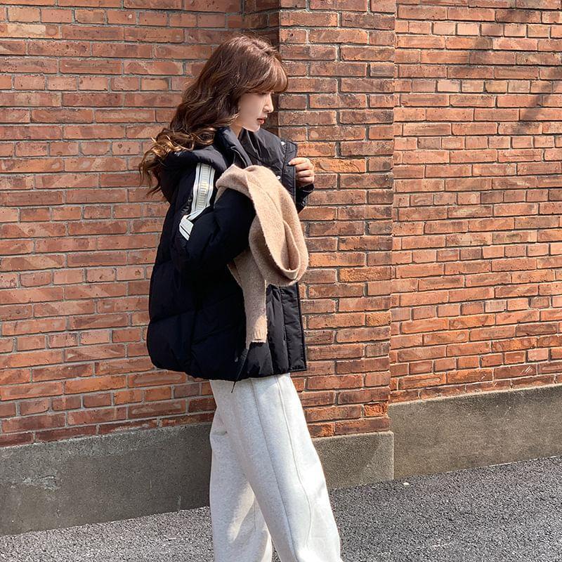 High Neck Two Tone Zip-Up Parka Product Image