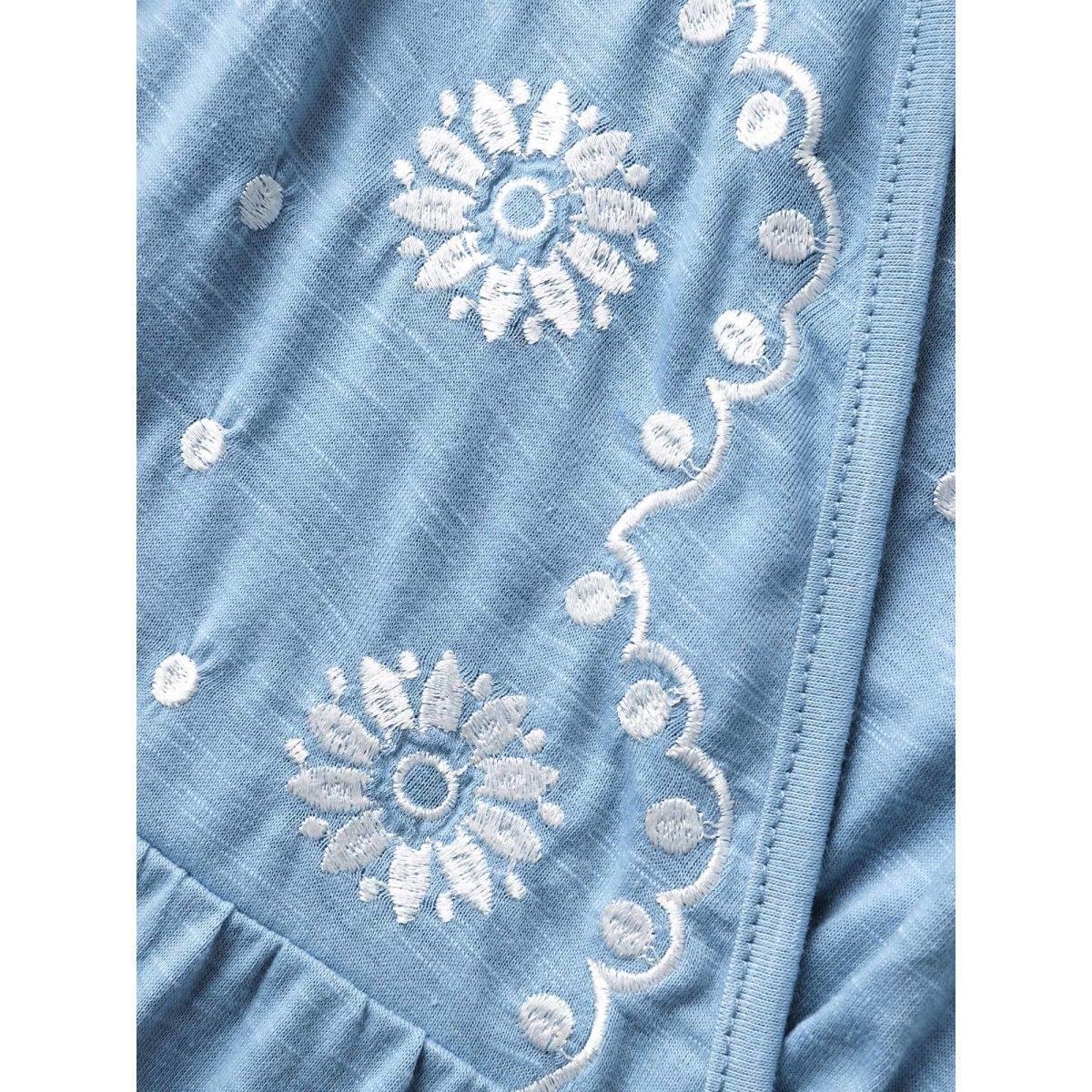 Plus Size Floral Embroidered Overlap Collar Shirred Cami Top Women Stone Resort Overlapping Overlap Collar Vacation Tank Tops Camis BloomChic 28/5X Product Image