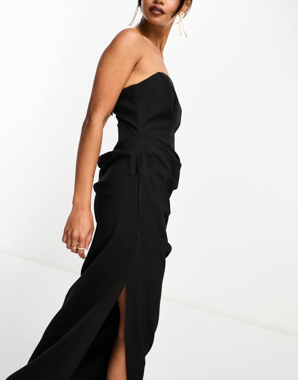 ASOS DESIGN corset bandeau maxi dress with ruched skirt Product Image