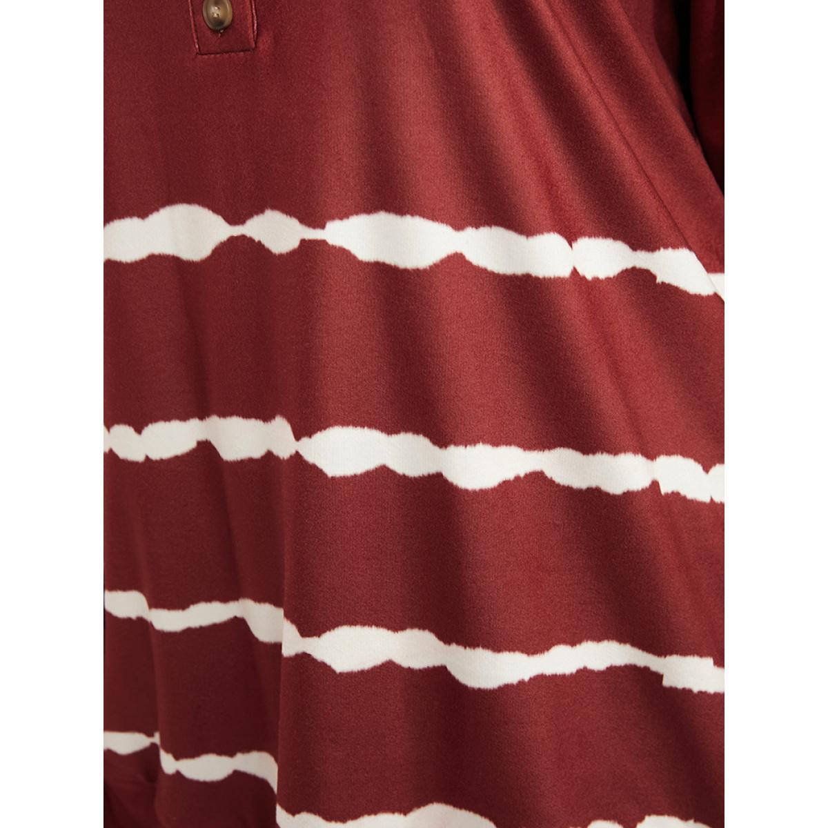 Plus Size Striped Print Round Neck Button Up Sweatshirt Women Scarlet Casual Tie Dye Round Neck Dailywear Sweatshirts BloomChic 28/5X Product Image