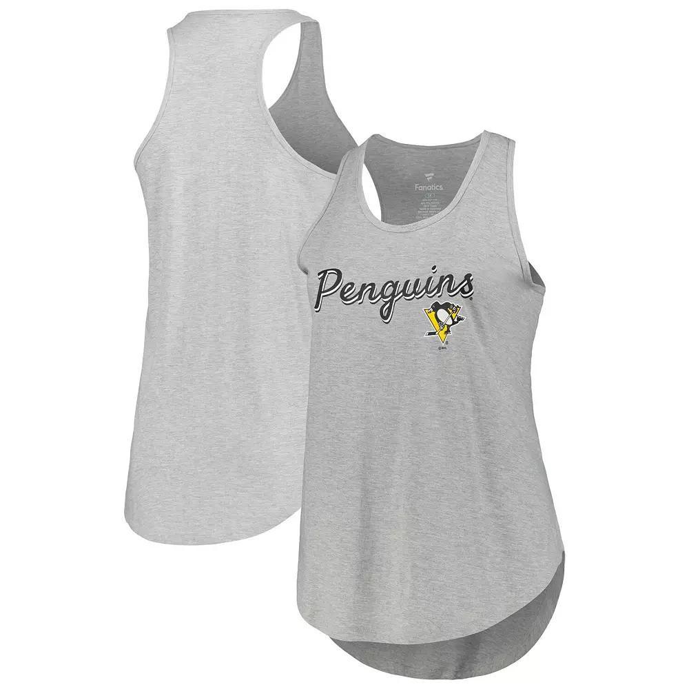 Women's Fanatics Branded Heather Gray Pittsburgh Penguins Plus Size Racerback Tank Top, Size: 1XL, Grey Product Image