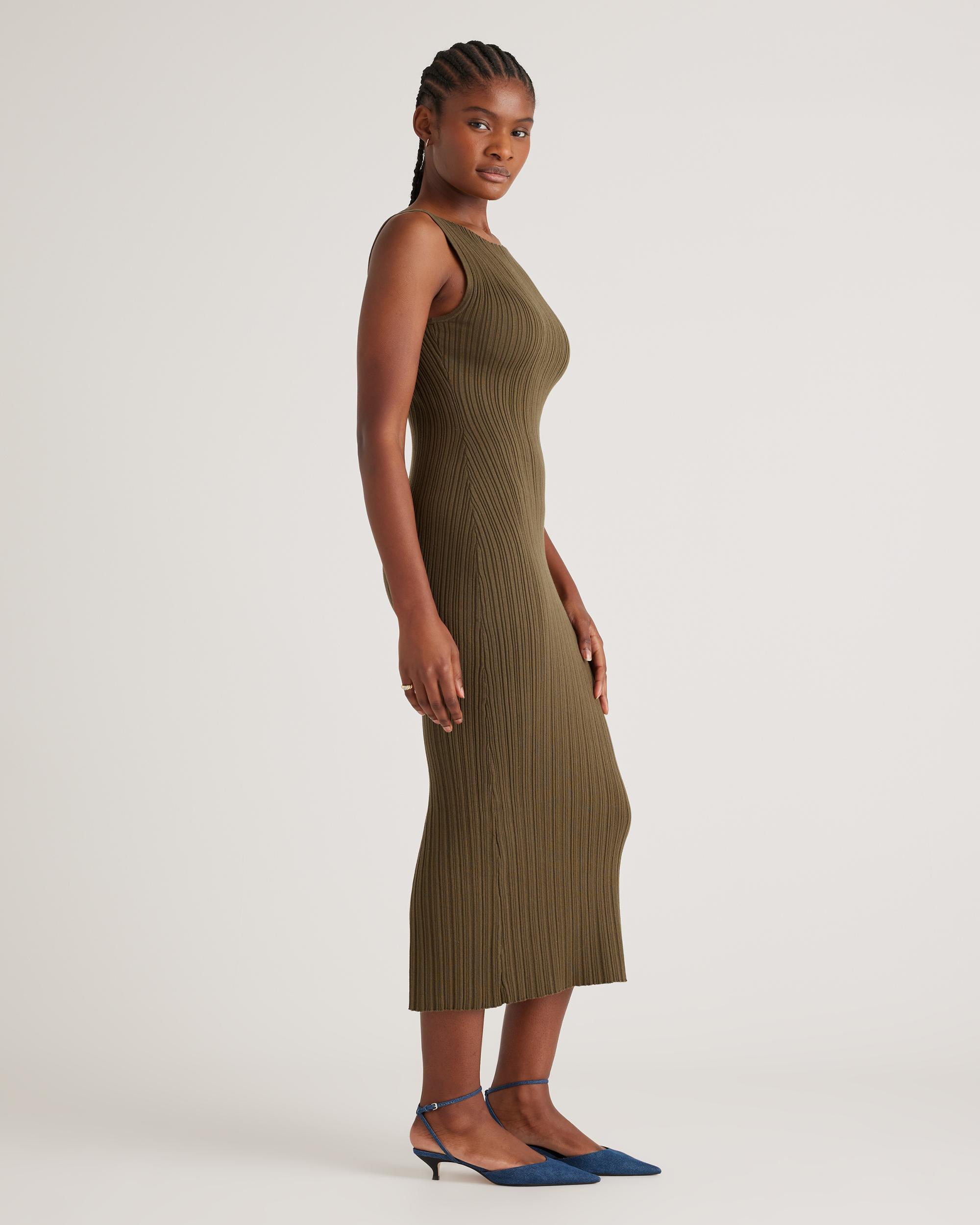 Quince | Women's Cotton Cashmere Ribbed Sleeveless Midi Dress Product Image