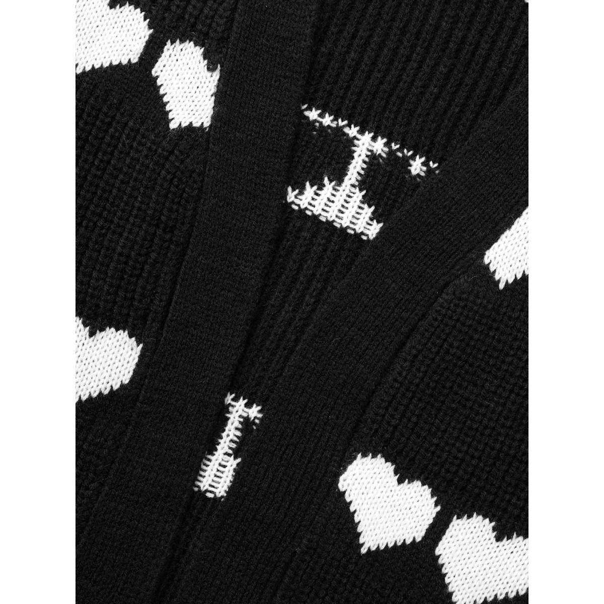 Plus Size Heart Pattern Jacquard Patch Pocket Cardigan Black Women Casual Loose Long Sleeve Everyday Cardigans BloomChic 30/6X Product Image