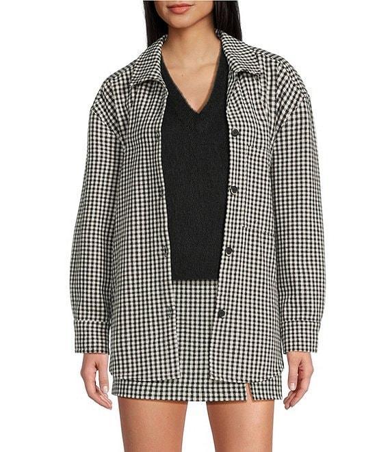 Copper Key Oversized Collared Plaid Jacket Product Image