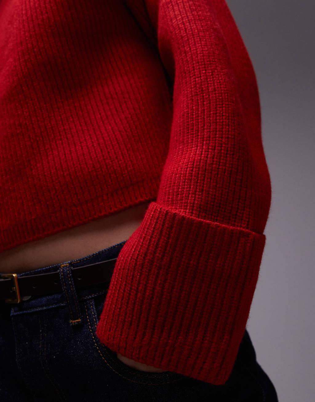 Mango high neck chunky sweater in red Product Image