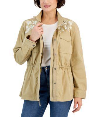 Style & Co Womens Floral-Embroidered Jacket, Created for Macys Product Image