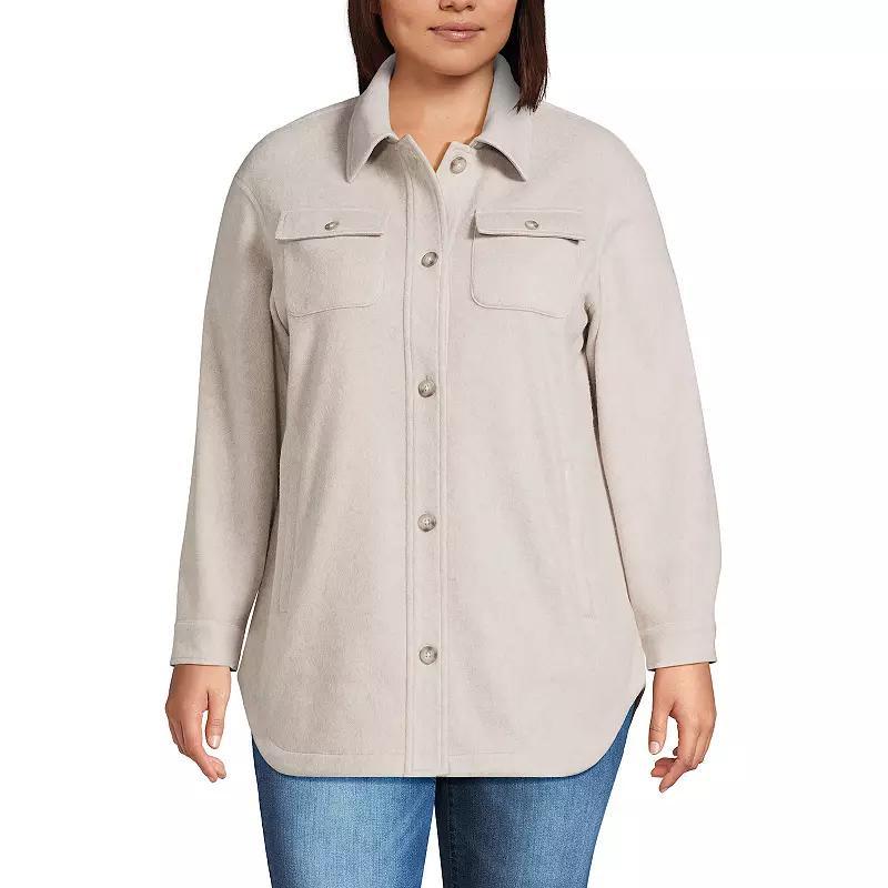 Plus Size Lands' End Luxe Fleece Button-Up Shacket, Women's, Size: 1XL, Bright Gray Grey Product Image