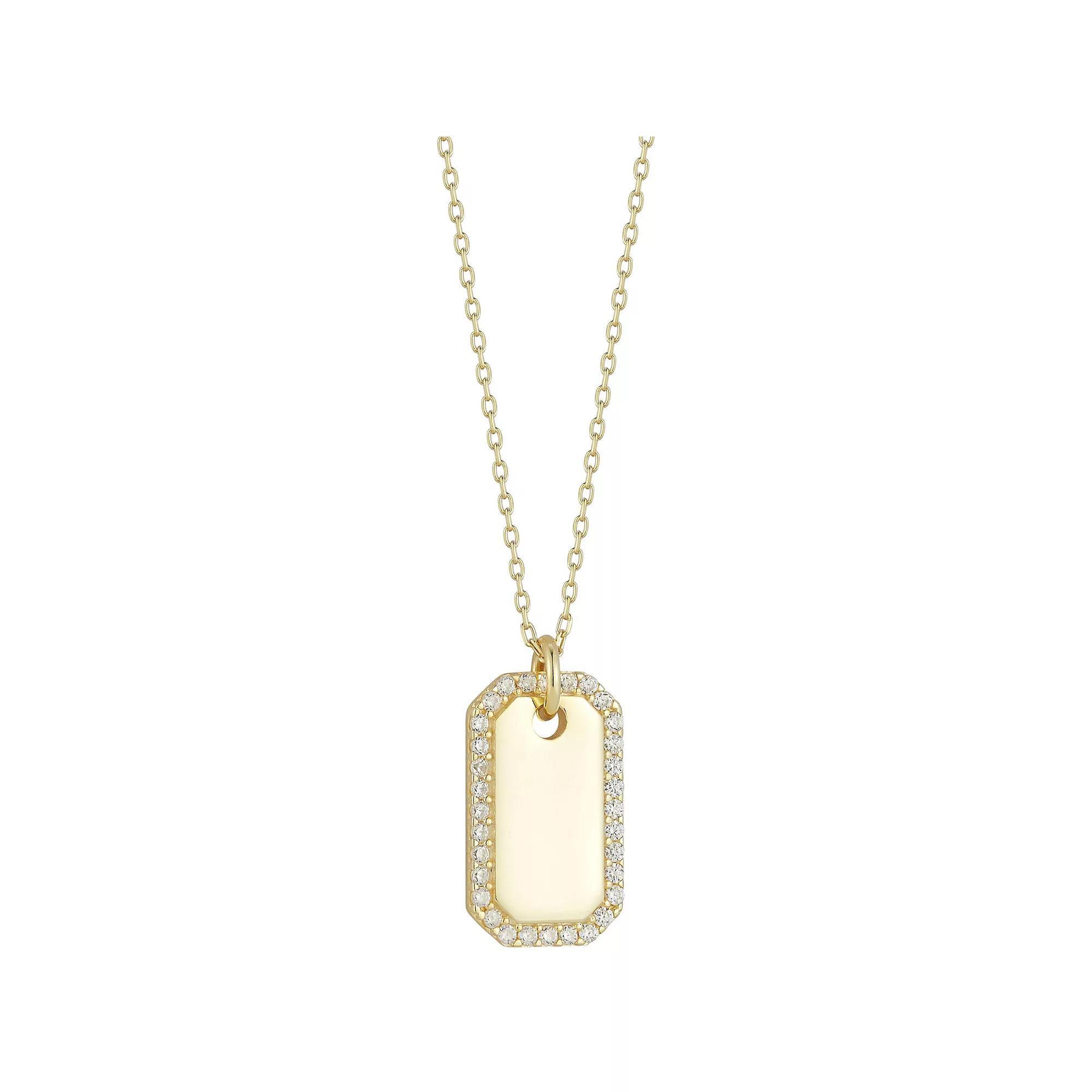 Sunkissed Sterling Cubic Zirconia Halo Tag Necklace, Women's, Size: 18", Gold Tone Product Image