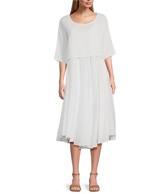 M Made in Italy Two-Piece Crew Neck Elbow Sleeve Crop Top Sun Slip Midi Dress Product Image