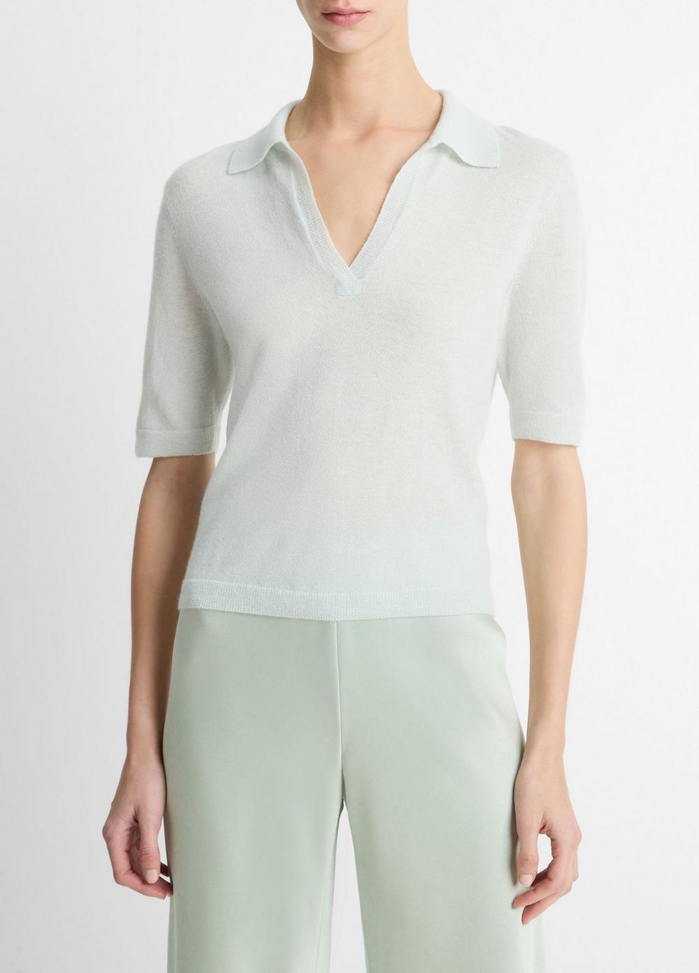 Womens Cashmere-Silk Open Collar Polo Sweater Product Image