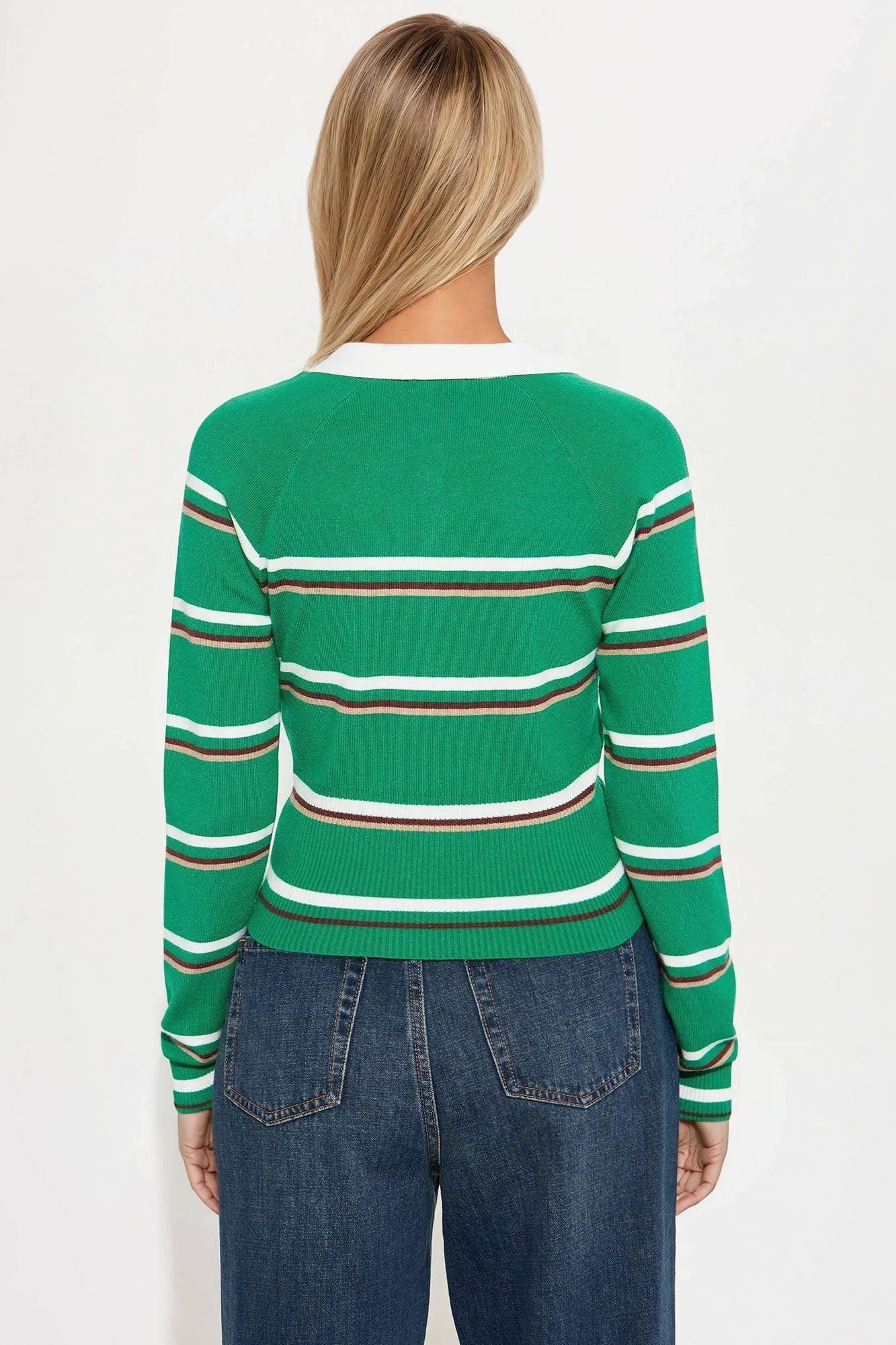 Brinnley Striped Polo Sweater - Green/combo Product Image