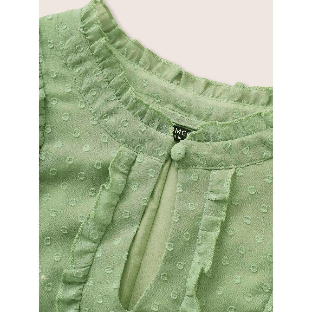Plus Size Mint Texture Frill Trim Ruffle Sleeve Blouse Women Elegant Short sleeve Mock Neck Everyday Blouses BloomChic 26/4X Product Image
