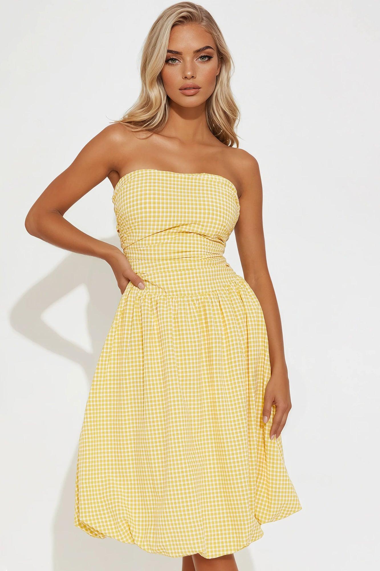 Leighton Gingham Bubble Midi Dress - Yellow Product Image