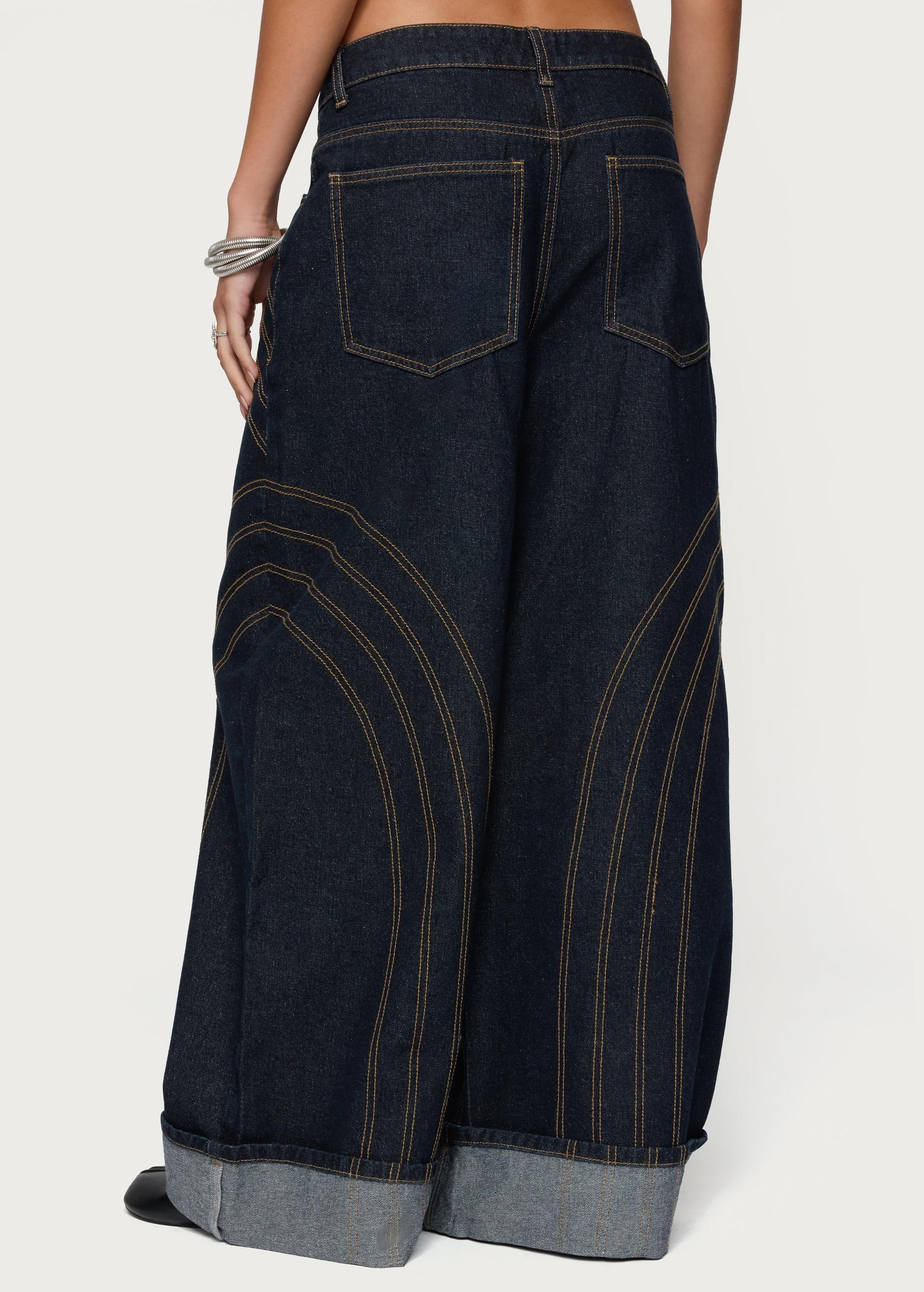 Cuffed Low Rise Wide Leg Jeans Product Image