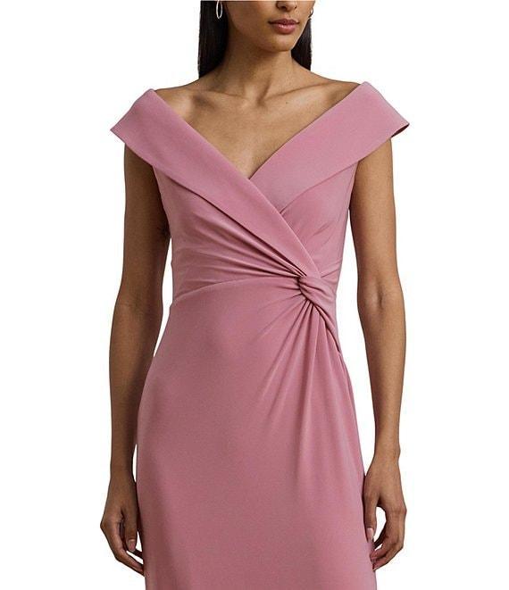 Lauren Ralph Lauren Knit Jersey Off-The-Shoulder Neck Sleeveless Front Twist Sheath Gown Product Image