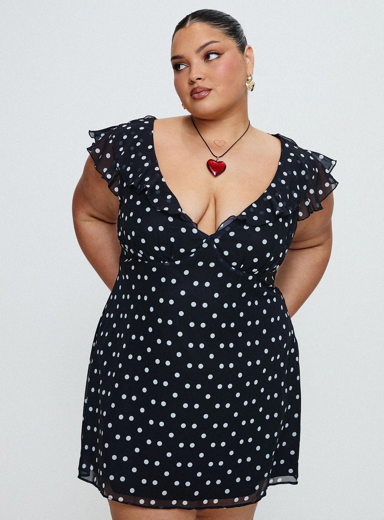 I Guess So Mini Dress Black Polka Dot Product Image